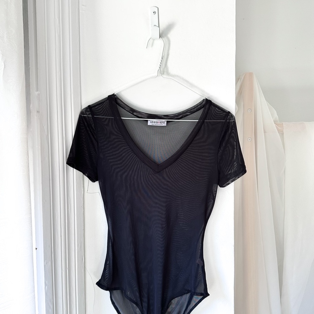 FASHION NOVA mesh bodysuit black tulle 2010s core [ M ]